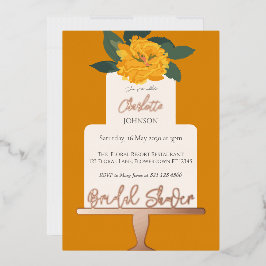 Geel Modern Floral Cake Vrijgezellenfeest Gold Folie Uitnodiging