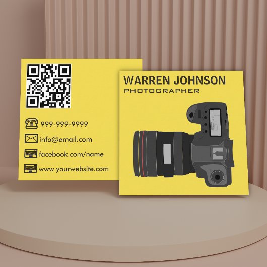 Geel Modern Fotograaf QR-code Vierkante Visitekaartje