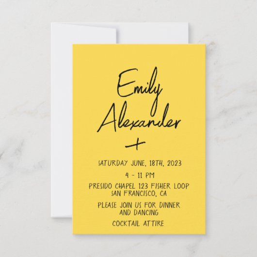 Geel Modern, Fun Wedding Uitnodiging (Voorkant)