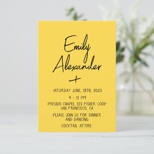 Geel Modern, Fun Wedding Uitnodiging (Staand voorkant)