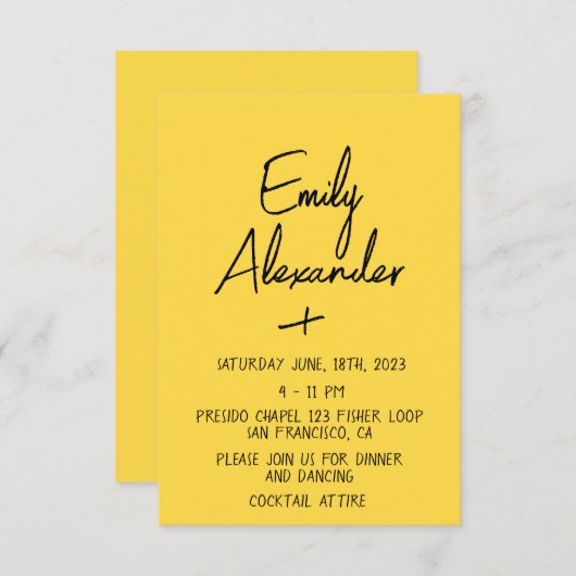 Geel Modern, Fun Wedding Uitnodiging (Voorkant / Achterkant)
