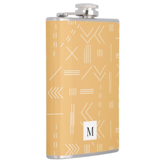 Geel Modern Geometrisch Patroon Aangepast Monogram Heupfles (Rechts)