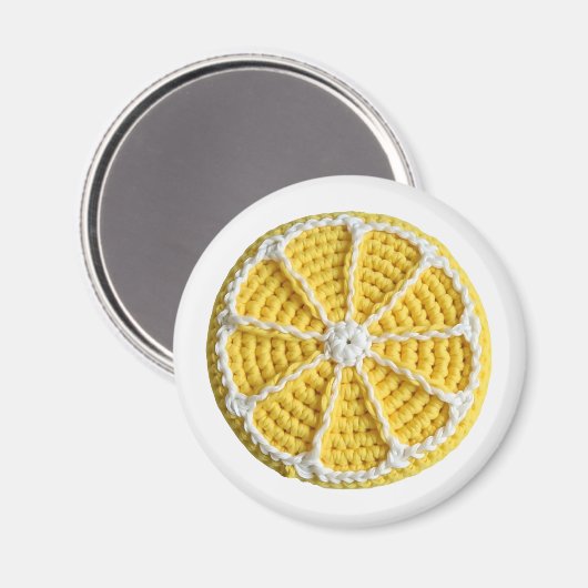 Geel Modern Minimal Fresh Crochet Lemon Slice Magneet (Voorkant / Achterkant)