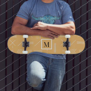 Geel Modern Prachtig Geometrisch Aangepast Monogra Persoonlijk Skateboard
