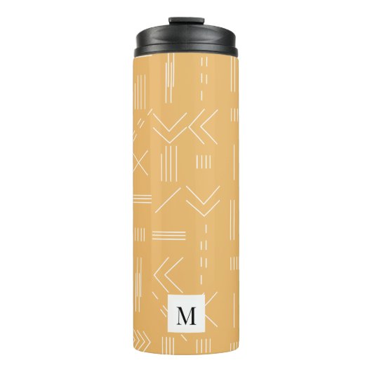 Geel Modern Prachtig Geometrisch Aangepast Monogra Thermosbeker (Voorkant)