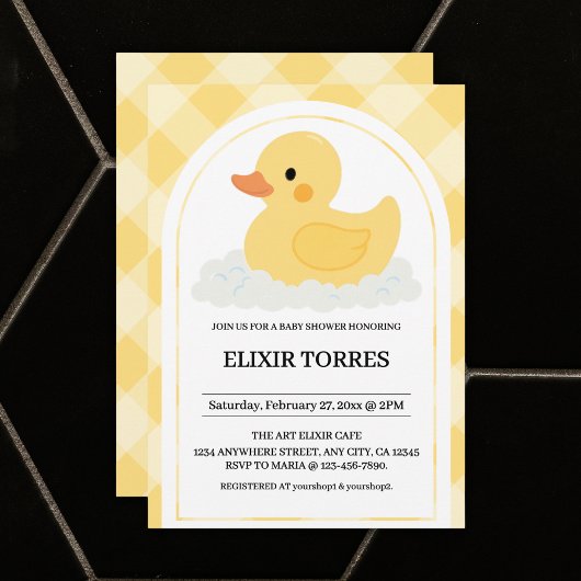 Geel Modern Rubber Ducky Baby shower Kaart