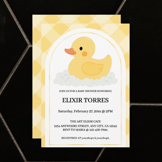 Geel Modern Rubber Ducky Baby shower Kaart