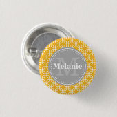 Geel modern vierkant Patroon grijs monogram Ronde Button 3,2 Cm (Voorkant /achterkant)