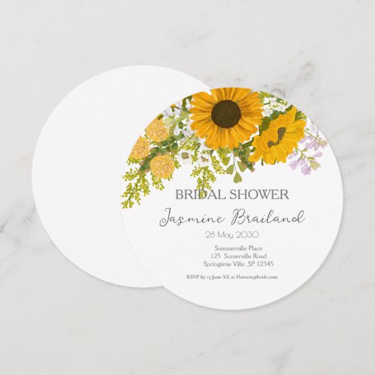 Geel modern zonnebloemen boeket bruids douche save the date (Voorkant / Achterkant)