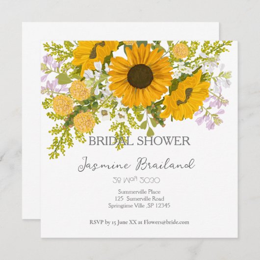 Geel modern zonnebloemen boeket bruids douche save the date (Voorkant / Achterkant)