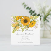 Geel modern zonnebloemen boeket bruids douche save the date (Staand voorkant)