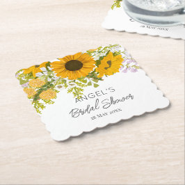 Geel Modern Zonnebloemen Boeket Bruidsdouche Kartonnen Onderzetters