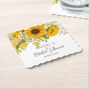 Geel Modern Zonnebloemen Boeket Bruidsdouche Kartonnen Onderzetters