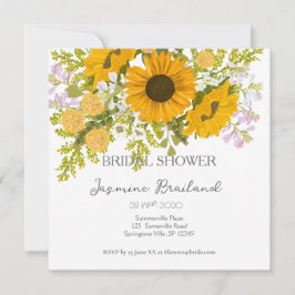 Geel modern zonnebloemen boeket bruidsdouche save the date