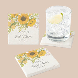 Geel Modern Zonnebloemen Boeket Bruidsdouche Stenen Onderzetter