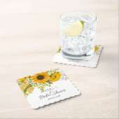 Geel modern zonnebloemen boeket bruidsfeest kartonnen onderzetters (Insitu)