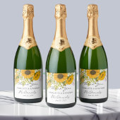 Geel Modern Zonnebloemen Boeket bruiloft Sparkling Wijnetiket