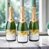 Geel Modern Zonnebloemen Boeket bruiloft Sparkling Wijnetiket