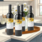 Geel Modern Zonnebloemen Boeket bruiloft Wijn Etiket