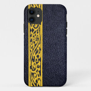 Geel modern zwart leder iPhone 11 hoesje