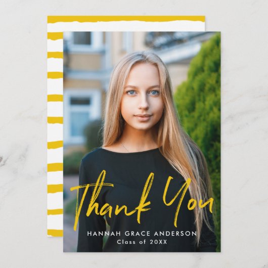 Geel | Moderne Afstuderen van de Foto van het Manu Bedankkaart (Voorkant / Achterkant)