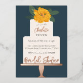 Geel moderne bloemkoek bruidsdouche goud folie uitnodiging (Voorkant)