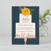 Geel moderne bloemkoek bruidsdouche goud folie uitnodiging (Staand Voorkant)