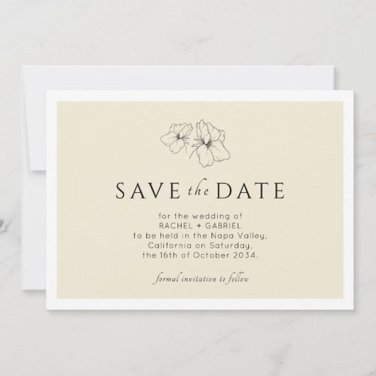 Geel | Moderne Gouden Bloemen Vlak Save The Date (Voorkant)