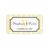 Geel monogram damask lijst bruiloft gunst label (Voorkant)