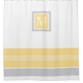 Geel monogram en grijze Striped Grens Douchegordijn