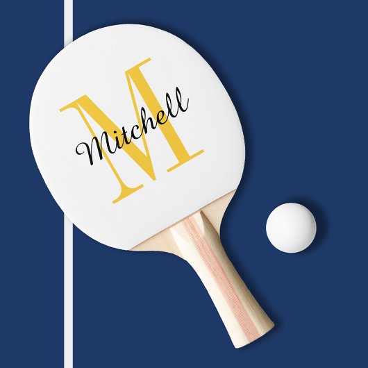Geel monogram en naam op maat tafeltennisbatje