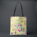 Geel monogram Floral & Butterfly Tote Bag<br><div class="desc">Druk uw kleding of vakantiewinkels op met deze geelachtige florale en vlindervlieger-canvas tas.</div>