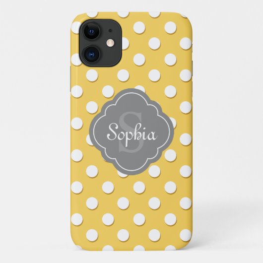 Geel monogram geelpoka Dot Pattern Gray Case-Mate iPhone Case (Achterkant)