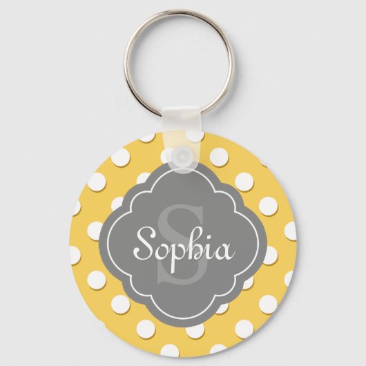 Geel monogram geelpoka Dot Pattern Gray Sleutelhanger (Voorkant)