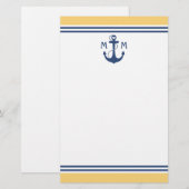 Geel monogram hartenanchor briefpapier (Voorkant / Achterkant)