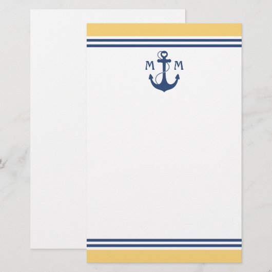 Geel monogram hartenanchor briefpapier (Voorkant / Achterkant)