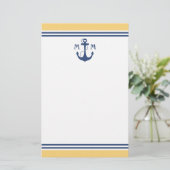 Geel monogram hartenanchor briefpapier (Staand voorkant)