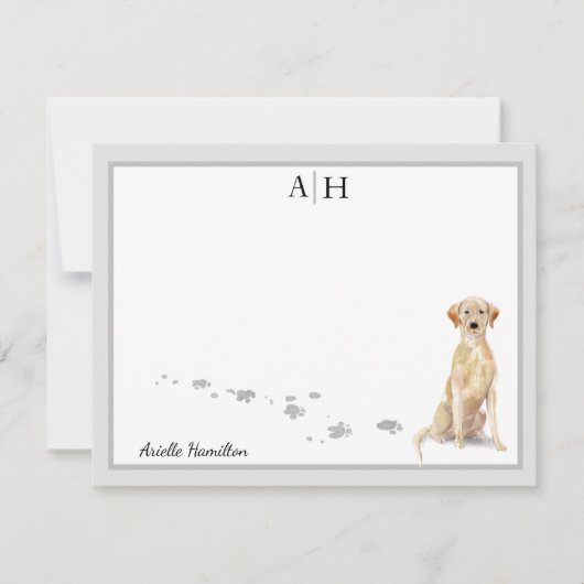 Geel monogram labrador Retriever grijze grens Notitiekaartje (Voorkant)