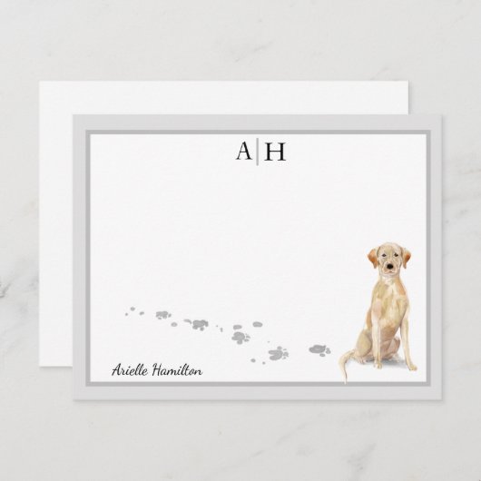 Geel monogram labrador Retriever grijze grens Notitiekaartje (Voorkant / Achterkant)