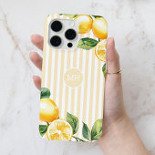 Geel Monogram Lemon Elegant Stripe Mediterraan Case-Mate iPhone Case