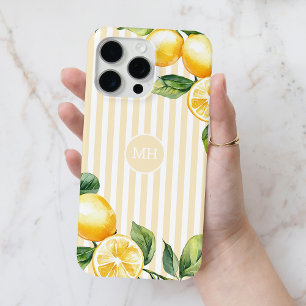 Geel Monogram Lemon Elegant Stripe Mediterraan iPhone 15 Pro Max Hoesje