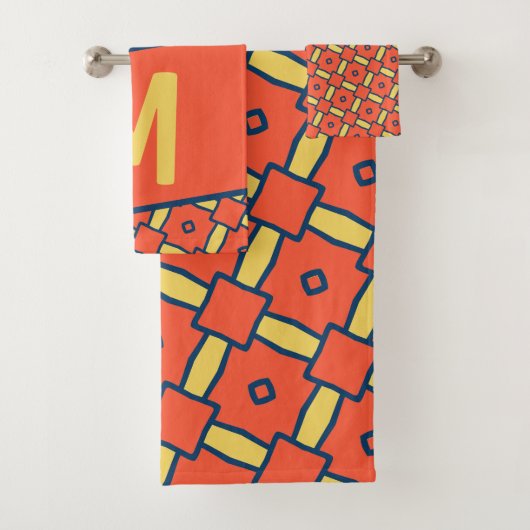 Geel Monogram Oranje geometrisch patroon Bad Handdoek (Insitu)