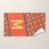 Geel Monogram Oranje geometrisch patroon Bad Handdoek (Handdoek)