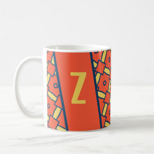 Geel Monogram Oranje geometrisch patroon Koffiemok