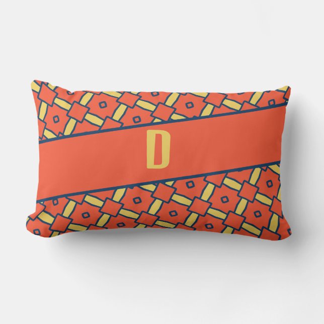 Geel Monogram Oranje geometrisch patroon Kussen (Voorkant)