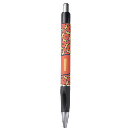 Geel Monogram Oranje geometrisch patroon Pen (Voorkant Verticaal)