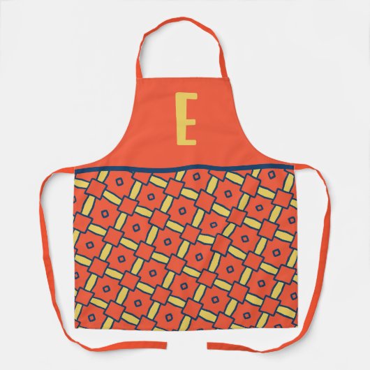 Geel Monogram Oranje geometrisch patroon Schort (Voorkant)