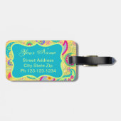 Geel monogram Turquoise Modern Pasley Pattern Bagagelabel (Achterkant horizontaal)