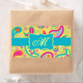 Geel monogram Turquoise Modern Pasley Pattern Etiket (Insitu)