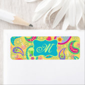 Geel monogram Turquoise Modern Pasley Pattern Etiket (Insitu)